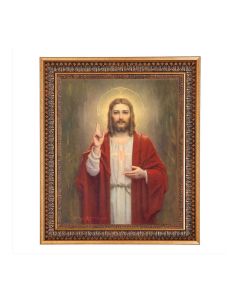 11"x14" Chambers: Sacred Heart of Jeus Print in a 13.5" x 16 9/16" Vintage Bronze with Acanthus Leaves Frame with Velvet Backing and Plexiglass