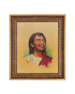 11"x14" Segura: Laughing Jesus Print in a 13.5" x 16 9/16" Vintage Bronze with Acanthus Leaves Frame with Velvet Backing and Plexiglass