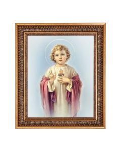 11"x14" Child Sacred Heart of Jesus Print in a 13.5" x 16 9/16" Vintage Bronze with Acanthus Leaves Frame with Velvet Backing and Plexiglass