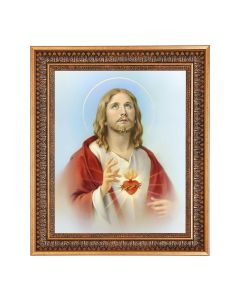 13.5" x 16 9/16" Vintage Bronze with Acanthus Leaves Frame with Velvet Backing and Plexiglass with a 11"x14" S.H. of Jesus Print 