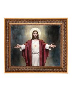 11"x14" Chambers: Welcoming Jesus Print in a 13.5" x 16 9/16" Vintage Bronze with Acanthus Leaves Frame with Velvet Backing and Plexiglass