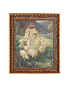 11"x14" Sallman: Good Shepherd Print in a 13.5" x 16 9/16" Vintage Bronze with Acanthus Leaves Frame with Velvet Backing and Plexiglass