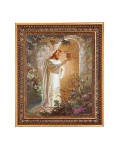 11"x14" Sallman: Christ Knocking Print in a 13.5" x 16 9/16" Vintage Bronze with Acanthus Leaves Frame with Velvet Backing and Plexiglass