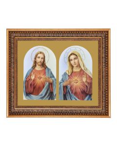 11"x14" The Sacred Hearts Print in a 13.5" x 16 9/16" Vintage Bronze with Acanthus Leaves Frame with Velvet Backing and Plexiglass