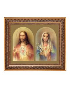 13.5" x 16 9/16" Vintage Bronze with Acanthus Leaves Frame with Velvet Backing and Plexiglass with a 11"x14" Sacred Hearts Print 