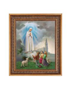 11"x14" Our Lady of Fatima Print 13.5" x 16 9/16" Vintage Bronze with Acanthus Leaves Frame with Velvet Backing and Plexiglass 