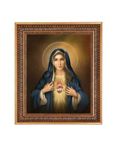 11"x14" Simeone: Immaculate Heart of Mary Print in a 13.5" x 16 9/16" Vintage Bronze with Acanthus Leaves Frame with Velvet Backing and Plexiglass