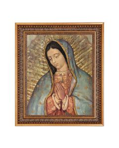 13.5" x 16 9/16" Vintage Bronze with Acanthus Leaves Frame with Velvet Backing and Plexiglass with a 11"x14" O.L. of Guadalupe Print
