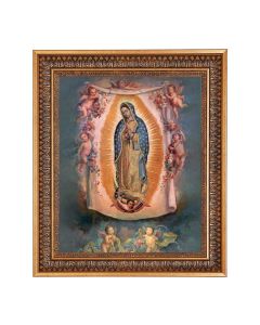 11"x14" Our Lady of Guadalupe Print in a 13.5" x 16 9/16" Vintage Bronze with Acanthus Leaves Frame with Velvet Backing and Plexiglass