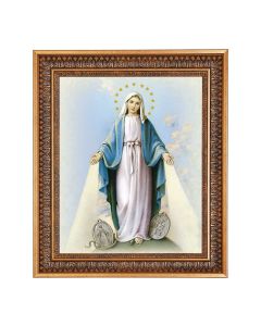 11"x14" O.L. of The Miraculous Medal Print in a 13.5" x 16 9/16" Vintage Bronze with Acanthus Leaves Frame with Velvet Backing and Plexiglass