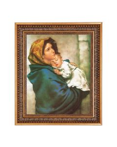 11"x14" Ferruzzi: Madonna of The Streets Print in a 13.5" x 16 9/16" Vintage Bronze with Acanthus Leaves Frame with Velvet Backing and Plexiglass
