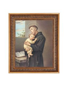 11"x14" St. Anthony Print in a 13.5" x 16 9/16" Vintage Bronze with Acanthus Leaves Frame with Velvet Backing and Plexiglass