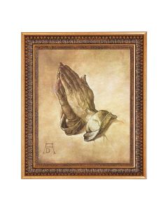 11"x14" Praying Hands Print in a 13.5" x 16 9/16" Vintage Bronze with Acanthus Leaves Frame with Velvet Backing and Plexiglass