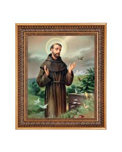 11"x14" St. Francis in Nature Print in a 13.5" x 16 9/16" Vintage Bronze with Acanthus Leaves Frame with Velvet Backing and Plexiglass