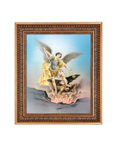 11"x14" St. Michael Print in a 13.5" x 16 9/16" Vintage Bronze with Acanthus Leaves Frame with Velvet Backing and Plexiglass