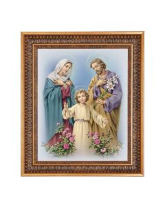 11"x14" Holy Family Print in a 13.5" x 16 9/16" Vintage Bronze with Acanthus Leaves Frame with Velvet Backing and Plexiglass