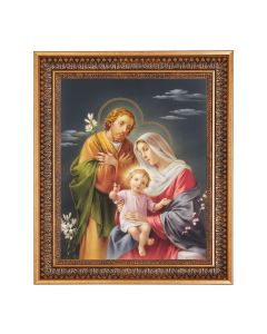 13.5" x 16 9/16" Vintage Bronze with Acanthus Leaves Frame with Velvet Backing and Plexiglass in a 11"x14" Holy Family Print 