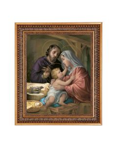 11"x14" Simeone: Holy Family Print in a 13.5" x 16 9/16" Vintage Bronze with Acanthus Leaves Frame with Velvet Backing and Plexiglass