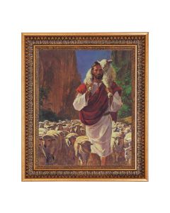 11"x14" Hook: The Good Shepherd Print in a 13.5" x 16 9/16" Vintage Bronze with Acanthus Leaves Frame with Velvet Backing and Plexiglass