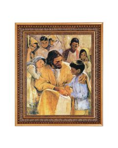 11"x14" Hook: Christ with Children Print in a 13.5" x 16 9/16" Vintage Bronze with Acanthus Leaves Frame with Velvet Backing and Plexiglass