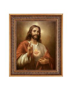 11"x14" LaFuente: The Sacred Heart of Jesus Print in a 13.5" x 16 9/16" Vintage Bronze with Acanthus Leaves Frame with Velvet Backing and Plexiglass