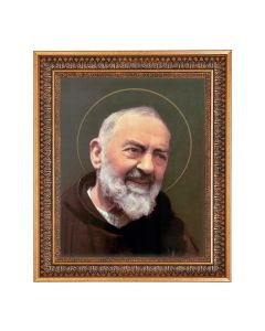 11"x14" Saint Pio Print in a 13.5" x 16 9/16" Vintage Bronze with Acanthus Leaves Frame with Velvet Backing and Plexiglass