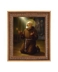 11"x14" Saint Pio at Prayer Print in a 13.5" x 16 9/16" Vintage Bronze with Acanthus Leaves Frame with Velvet Backing and Plexiglass