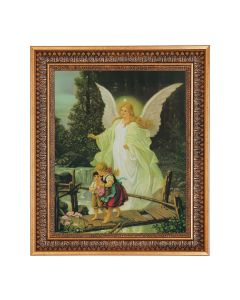  13.5" x 16 9/16" Vintage Bronze with Acanthus Leaves Frame with Velvet Backing and Plexiglass with a 11"x14" Guardian Angel Print 