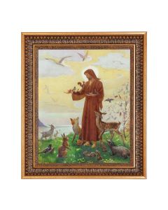 11"x14" Saint Francis Print in a 13.5" x 16 9/16" Vintage Bronze with Acanthus Leaves Frame with Velvet Backing and Plexiglass
