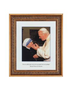 11"x14" St. John Paul II & St. Teresa of Calcutta Print in a 13.5" x 16 9/16" Vintage Bronze with Acanthus Leaves Frame with Velvet Backing and Plexiglass