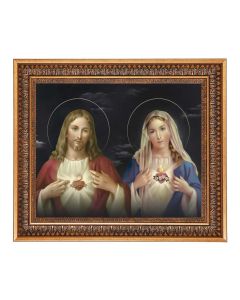 13.5" x 16 9/16" Vintage Bronze with Acanthus Leaves Frame with Velvet Backing and Plexiglass with a 11"x14" The Sacred Hearts Print 