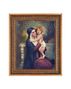 11"x14" Chambers: Madonna and Christ Print in a 13.5" x 16 9/16" Vintage Bronze with Acanthus Leaves Frame with Velvet Backing and Plexiglass