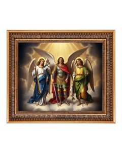 11 x 14 The Three Archangels Print in a 13.5" x 16 9/16" Vintage Bronze with Acanthus Leaves Frame with Velvet Backing and Plexiglass