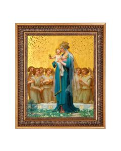 11"x14" Vidal: Madonna and Child Print in a 13.5" x 16 9/16" Vintage Bronze with Acanthus Leaves Frame with Velvet Backing and Plexiglass
