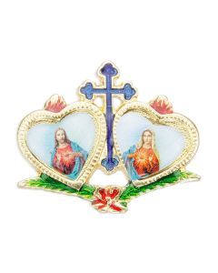 1" x 1 1/4" Gold Tone Epoxied Sacred Hearts Double Pin