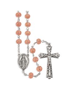 6mm Pink Crystal Candied Textured Acrylic Bead Rosary-P65