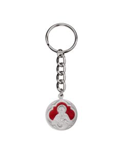 SHJ Pewter Medal with Holy Family Reversel with Red Epoxy on Key Ring