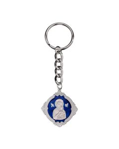O.L. of Perpetual Help Pewter Medal with Blue Epoxy on Key Ring