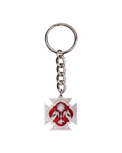 Benediction Monstrance with Angels Pewter Medal with Red Epoxy on Key Ring