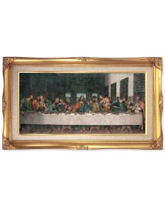14" x 24" Gold Leaf Wood Frame with Linen Border and a 10" x 20" DaVinci: Last Supper Print