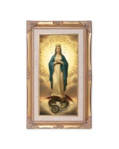 14" x 24" Gold Leaf Wood Frame with Linen Border and a 10" x 20" Mary Immaculate of the Sun Print