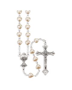 Cream Pearlized Heart Shaped Glass Bead Communion Rosary