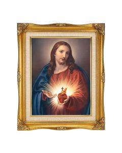 11"x14" Batoni: Sacred Heart of Jesus Textured Art in a 15"x18" Ornate Antiqued Gold Frame with Inner Linen Border