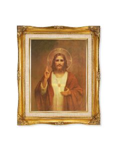 11"x14" S.H.J. Textured Art in a  15"x18" Ornate Antiqued Gold Frame with Inner Linen Border