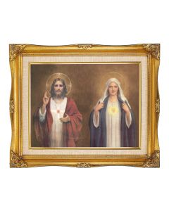 11"x14" Chambers: The Sacred Hearts Textured Art in a 15"x18" Ornate Antiqued Gold Frame with Inner Linen Border