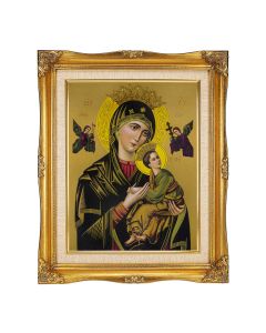 11"x14" O.L. of Perpetual Help Textured Art in a 15"x18" Ornate Antiqued Gold Frame with Inner Linen Border