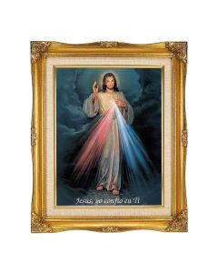 11"x14" Divine Mercy (Spanish) Textured Art in a 15"x18" Ornate Antiqued Gold Frame with Inner Linen Border