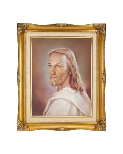 11"x14" Head of Christ Textured Art in a 15"x18" Ornate Antiqued Gold Frame with Inner Linen Border