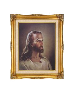 11"x14" Sallman: Head of Christ Textured Art in a 15"x18" Ornate Antiqued Gold Frame with Inner Linen Border