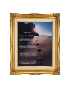 11"x14" Footprints Textured Art in a 15"x18" Ornate Antiqued Gold Frame with Inner Linen Border